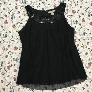 sheer tank top w/ sequin collar